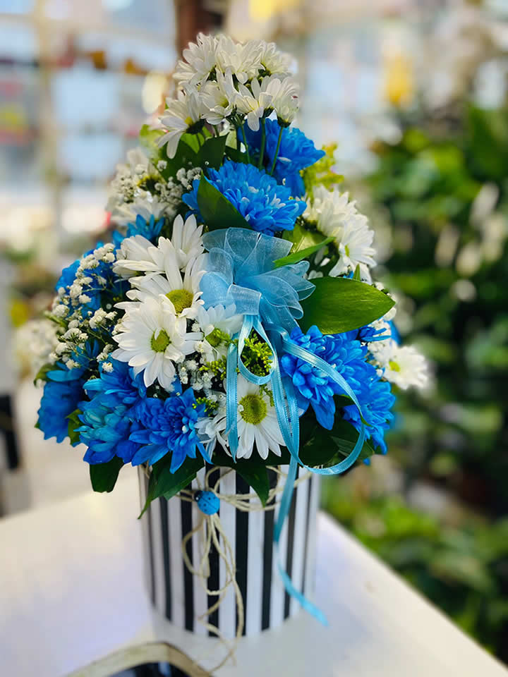 Kutuda Mavi Beyaz Çiçekler - Eskişehir çiçek siparişi